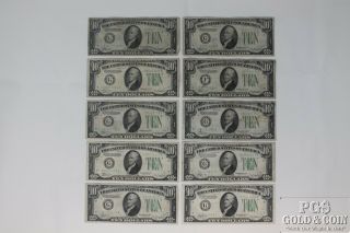 10 Bills 1934 - A $10 Federal Reserve Notes Old US Currency Ten Dollar Bills 9310 2