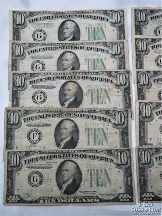 10 Bills 1934 - A $10 Federal Reserve Notes Old US Currency Ten Dollar Bills 9310 6