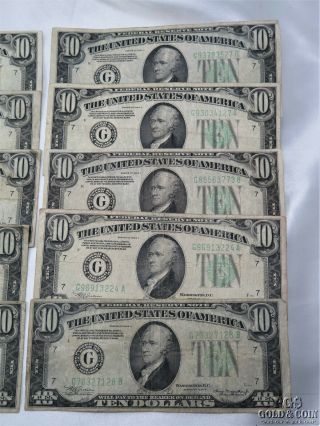 10 Bills 1934 - A $10 Federal Reserve Notes Old US Currency Ten Dollar Bills 9310 7