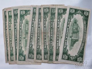 10 Bills 1934 - A $10 Federal Reserve Notes Old US Currency Ten Dollar Bills 9310 8