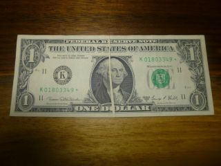 Series 1969 D $1 Dollar Star Note Frn Us Paper Money Error Single Gutter Fold