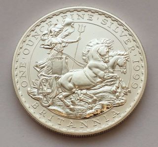 1999 Great Britain Britannia 2 Pounds 1 Oz Fine Silver Coin Uncirculated
