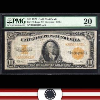 1922 $10 Gold Certificate Pmg 20 Fr 1173 H29004423