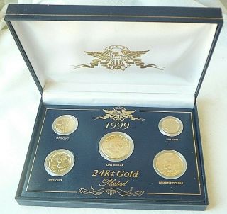 Us Mib Proof Set 24kt Gold Plated 1999 Coins Includes Susan B Anthony Dollar