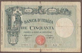1943 Italy 50 Lire Note