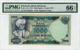 Indonesia 1000 Rupiah 1975 P - 113a Pmg Gem Unc 66 Epq