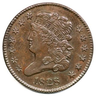 1828 C - 1 Classic Head Half Cent Coin 1/2c
