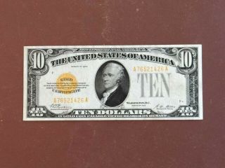 1928 U.  S $10 Gold Certificate Small Size Woods & Mellon Xf,