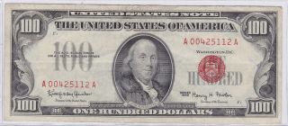 Series 1966 Red Seal One Hundred Dollars $100 United States Note