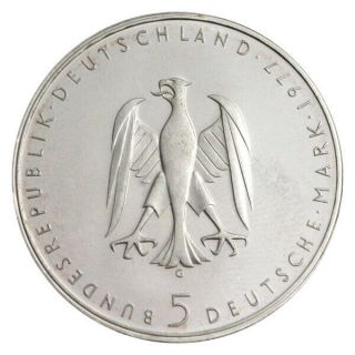 GERMANY DEUTSCHLAND 5 MARK SILVER KM 146 G HEINRICH KLEIST 1977 UNC 2