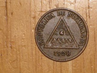 Nicaragua 1928 Centavo Coin Very Fine