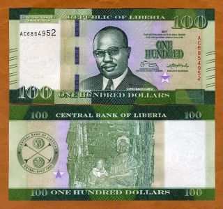 Liberia,  100 Dollars 2017 (2018),  P -,  Unc Redesigned,  Date
