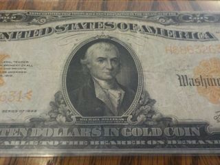 1922 $10.  00 Gold Certificate