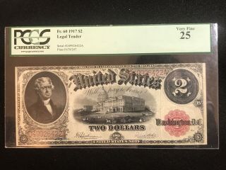 Large 1917 $2 Dollar Bill Legal Tender Note Paper Money Fr 60 Pcgs Vf25