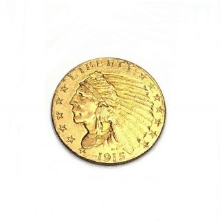 1915 2 1/2 Dollar Gold Indian Head Coin $2.  5 Quarter Eagle Philadelphia Us
