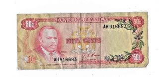 Jamaica.  50 Dollar Note,  1960,  Circulated,  Marcus Garvey On Front