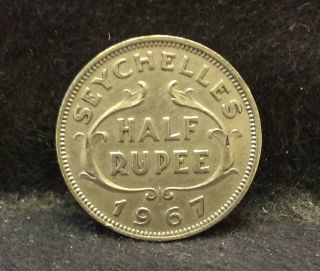 1967 Seychelles 1/2 Rupee,  Elizabeth Ii,  Scarce 20,  000 Minted,  Km - 12