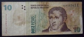 Argentina Banknote 10 Pesos Convertibles,  Pick 348 F,  2002