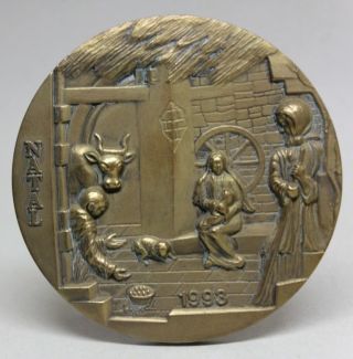 Nativity/ Holy Family/ Shepherd/ 1993 Christmas Bronze Medal By Cabral Antunes