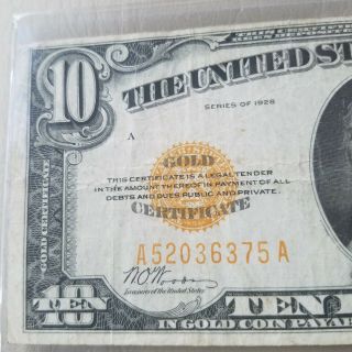 1928 $10 Gold Certificate Small Size Note 1 Year Issue
