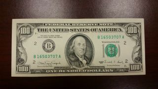 Series 1990 Us One Hundred Dollar Note Bill $100 York B16503707a