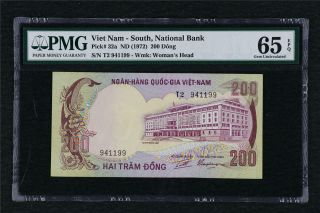 1972 Viet Nam South National Bank 200 Dong Pick 32a Pmg 65 Epq Gem Unc