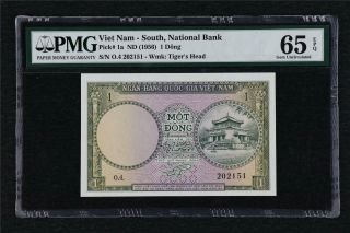 1956 Viet Nam - South National Bank 1 Dong Pick 1a Pmg 65 Epq Gem Unc