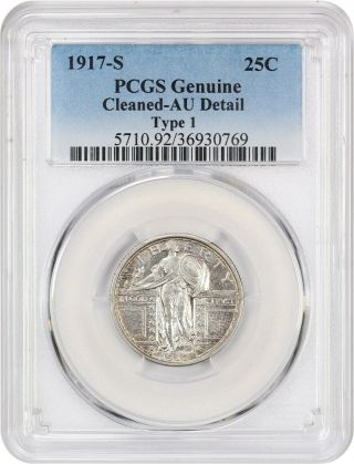 1917 - S Type 1 25c Pcgs Au Detail (cleaned) - Standing Liberty Quarter