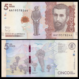 Colombia 5000 5,  000 Pesos Banknote,  2015 (2016),  P -,  Design,  Unc