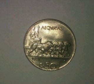 1921 - R Italy King Vittorio Emanuel Iii 50 Centesimi Nickel Coin,  Choice Au,