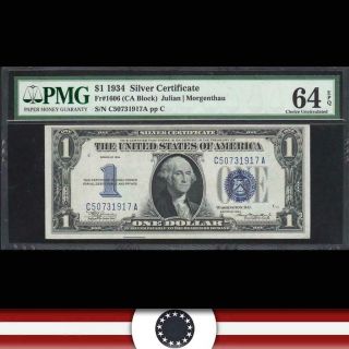 1934 $1 Silver Certificate C - A Block Pmg 64 Epq Fr 1606 C50731917a