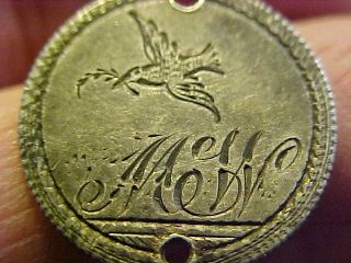 Barber Dime Love Token " M.  W,  " With Flying Bird Design Carving