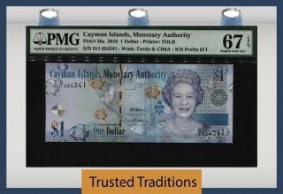 Tt Pk 38a 2010 Cayman Islands 1 Dollar Queen Elizabeth Ii Pmg 67 Epq