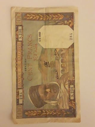 1940 100 Cent Francs Bank Of L 