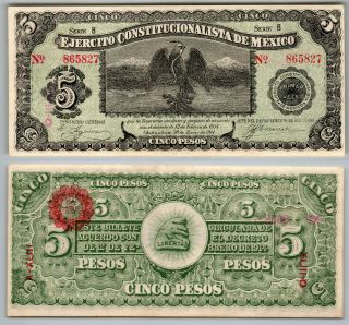 1860: M934a - Ejercito Constitucionalista De Mexico 5 Pesos - -