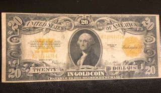 1922 $20.  Lg.  United States Gold Coin Certificate " Note " Vf - Xf