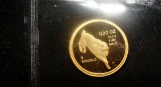 Singapore: 5 Singold 1/20 Ounce Gold Coin 1987 Rabbit.  Gem Proof.