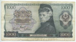 Gb087 - Paper Money Austria 1000 Schilling 1966 Pick 147 Bertha Von Suttner
