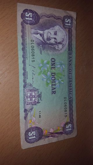 1960 Bank Of Jamaica One ($1) Dollar Bank Note Circulated.  Dl Series.