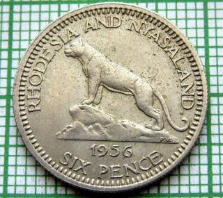 Rhodesia & Nyasaland Elizabeth Ii 1956 6 Pence Sixpence,  Lion
