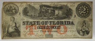 1863 The State Of Florida $2 Two Dollars Cr - 18 Obsolete Note (obs171)