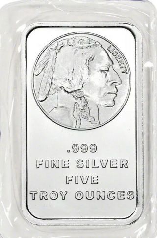 5 Oz.  Silvertowne Silver Bar - Buffalo Design - 999 Fine