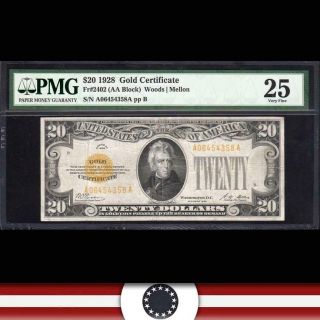 1928 $20 Gold Certificate Pmg 25 Fr 2402 A06454358a