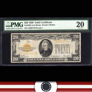 1928 $20 Gold Certificate Pmg 20 Fr 2402 A02071072a