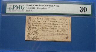 Looking 1771 North Carolina Colonial Note One Pound - Pmg - 30