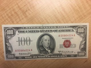 1966 $100 Red Seal Us Treasury Note,  Crisp,  Sharp Color