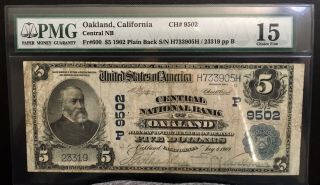 Pmg Choice Fine 15 1902 $5 Central National Bank Of Oakland California Note 086