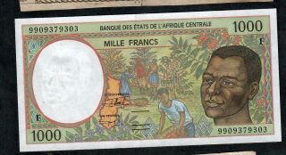 1000 Francs From Central African States Letter F Unc
