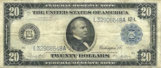 1914 $20 San Francisco Federal Reserve - Scarce Type " B " - Fr.  1011b -