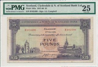Clydesdale & N.  Of Scotland Bank Ltd.  Scotland 5 Poudns 1951 Pmg 25